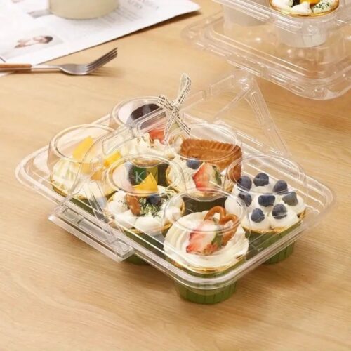 6 Cavity Cup Cake Container With Handel