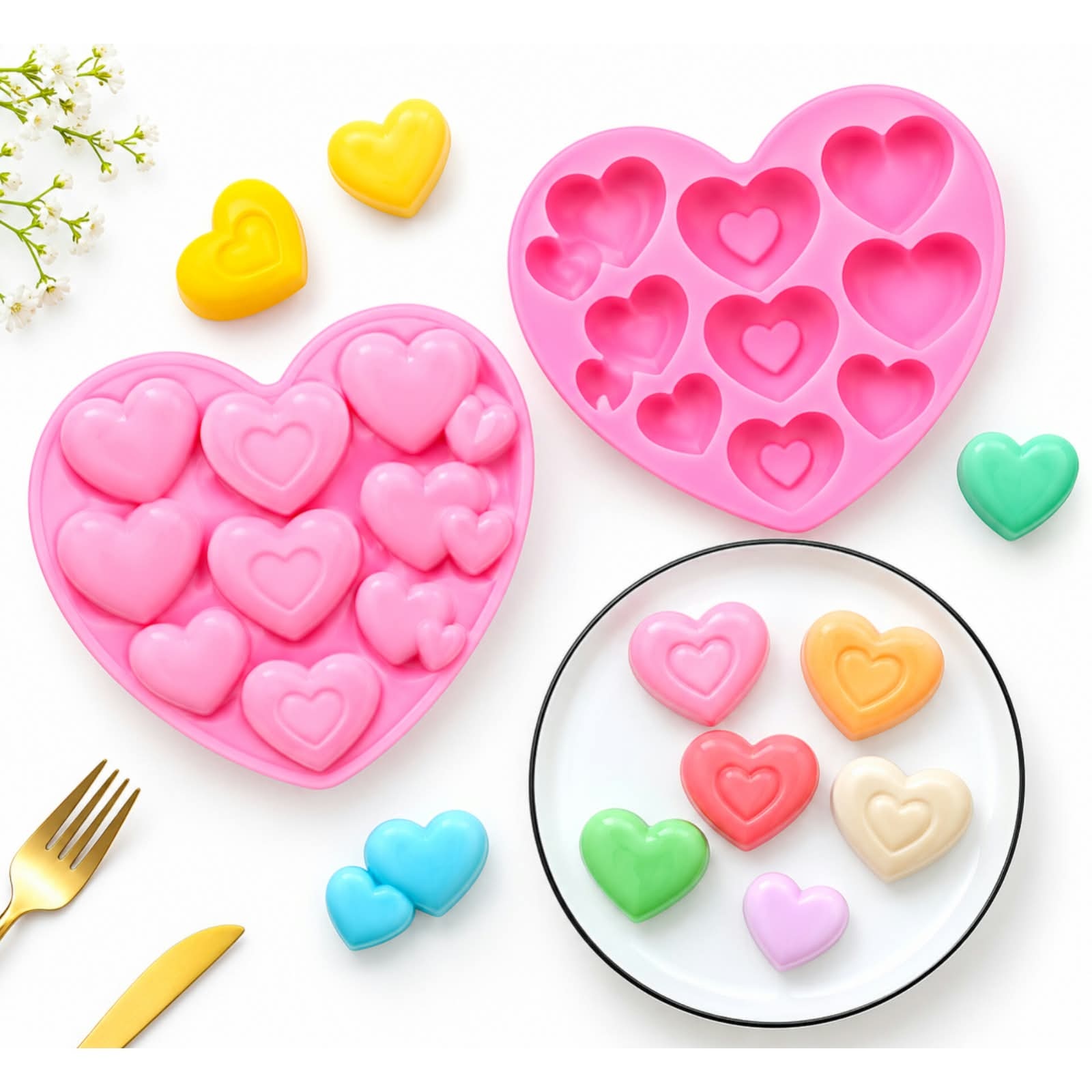 9 CAVITY HEART SILICON MOULD